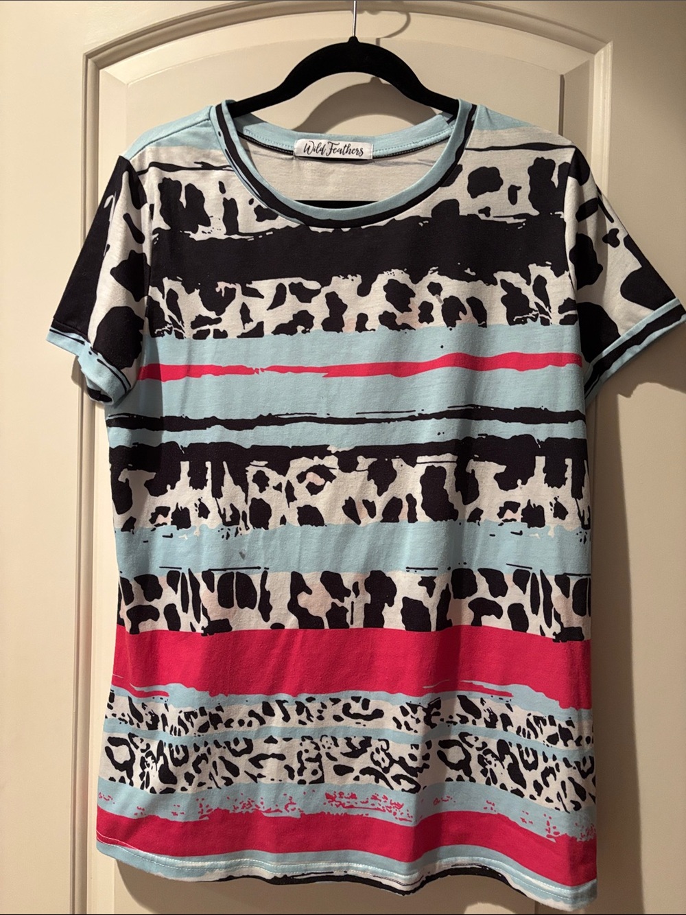 wild fable Blue, Black & Pink Striped Animal Print Tee